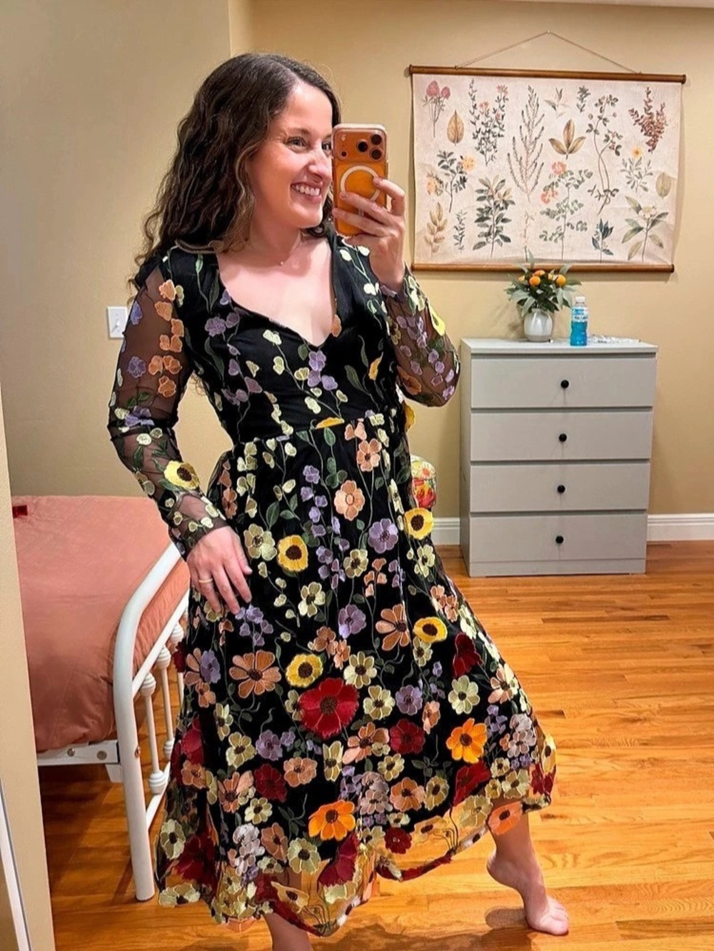 Lulus 3D Floral Embroidered Midi Dress Size Medium
